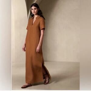 Banana Republic Short Sleeve Utility Linen Maxi Dress Pottery Clay Women's XS